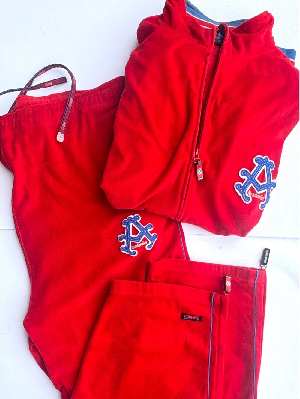 Y2K Streetwear Akademiks Red Velour Track Jacket and Pants Set